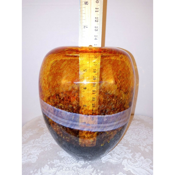 Decorative Speckled Brown, Yellow & Orange with White Band Vase 7" - Picture 5 of 5